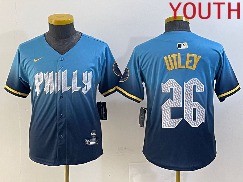 Youth Philadelphia Phillies 26 Utley Blue City Edition 2024 Nike MLB Jersey style 1